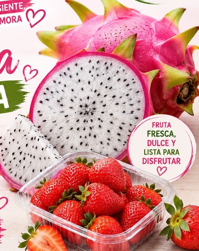 Paquete de frutas frescas con pitaya y fresa