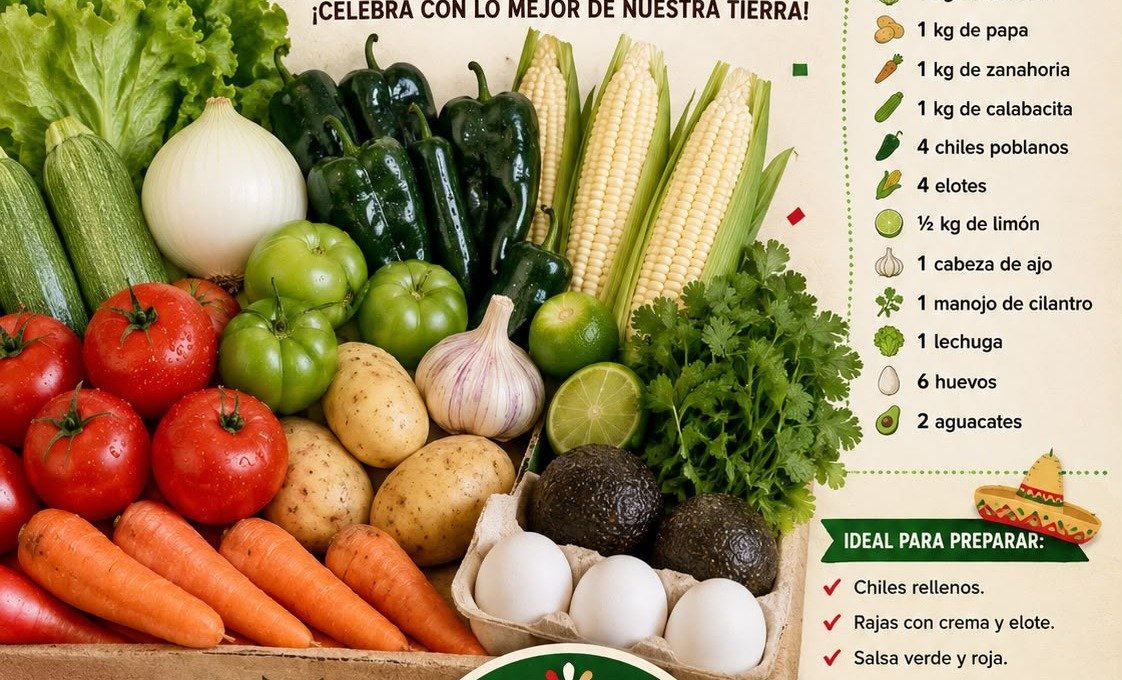 Verduras frescas de temporada: chiles poblanos, elotes y jitomate